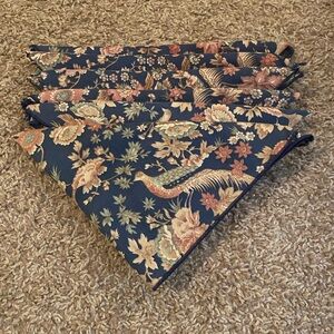 Floral Peacock Navy Blue  Table Napkins. Set of 6.